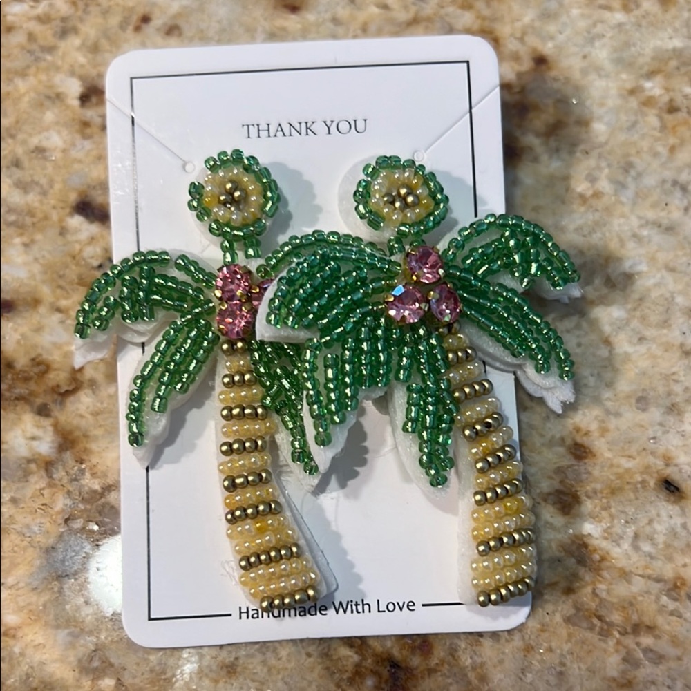Handmade Beaded Palm Tree Earrings